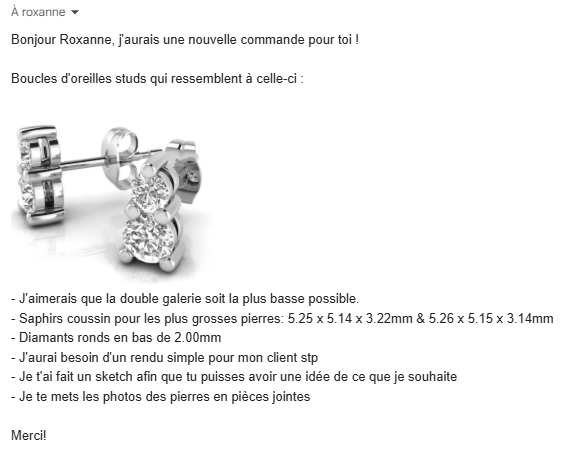 Exemple de demande client avec références et informations techniques