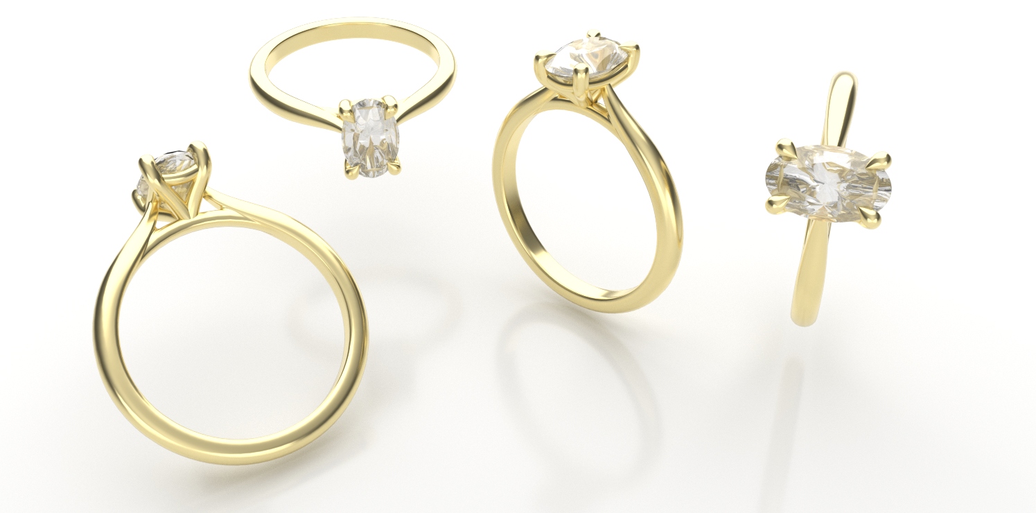 Exemple de rendu 3D simple présentant une bague sous plusieurs angles